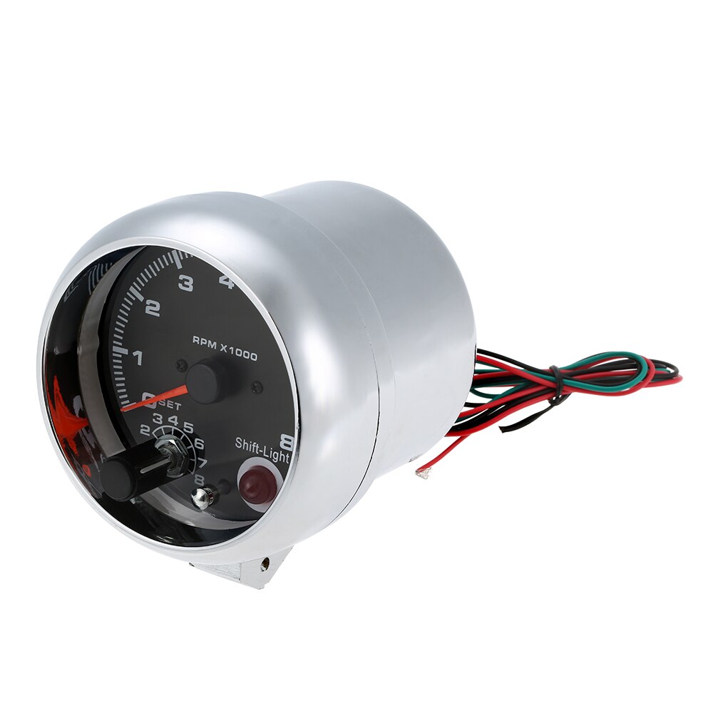 Universele 12V Auto 3.75 "Toerenteller Tacho Gauge Met 7 Led Kleuren Shift Light 0-8000 Rpm