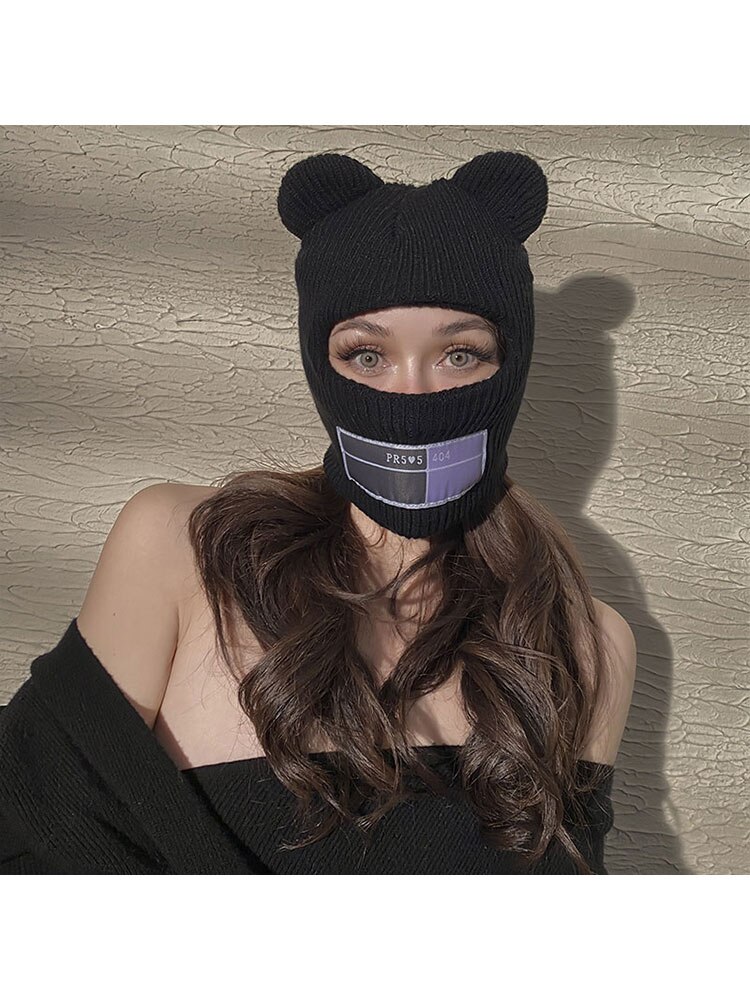 Gorro de punto cálido con orejas para mujer, Otoño Invierno