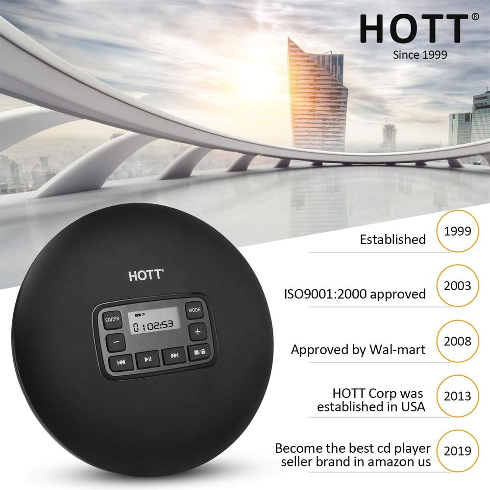 Baladeur de CD de musique de lecteur de CD de HOTT CD204Portable avec l'affichage d'affichage à cristaux liquides lecteur de musique de CD avec Anti-saut/antichoc pour le voyage à la maison et la voiture
