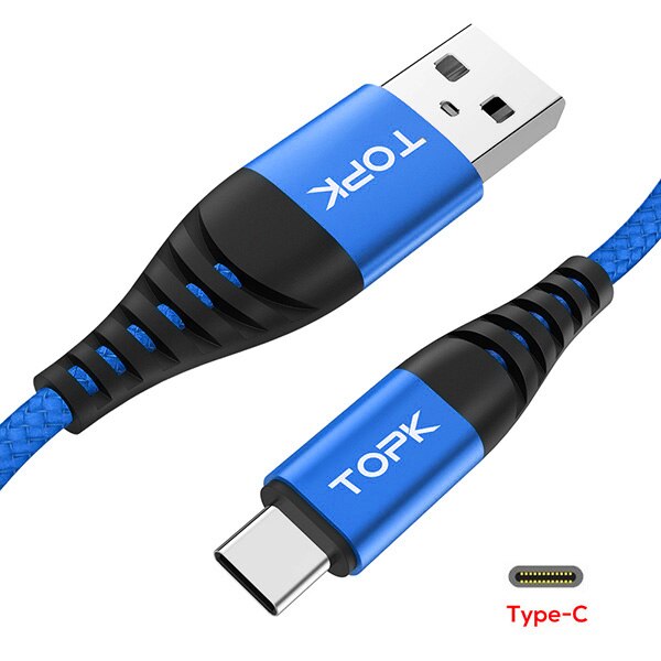 TOPK AN42 3A Charge rapide 3.0 câble USB Type C pour Xiaom Redmi Note 7 câble de Charge rapide type-c pour Samsung S9 S10 Plus USB C: Blue / 0.15M