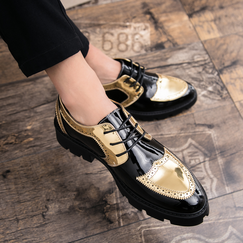 Mænd kjole loafers snøre business bryllup mænd sko åndbar stil banket pailletter guld sorte mandlige sko chaussure homme  a4