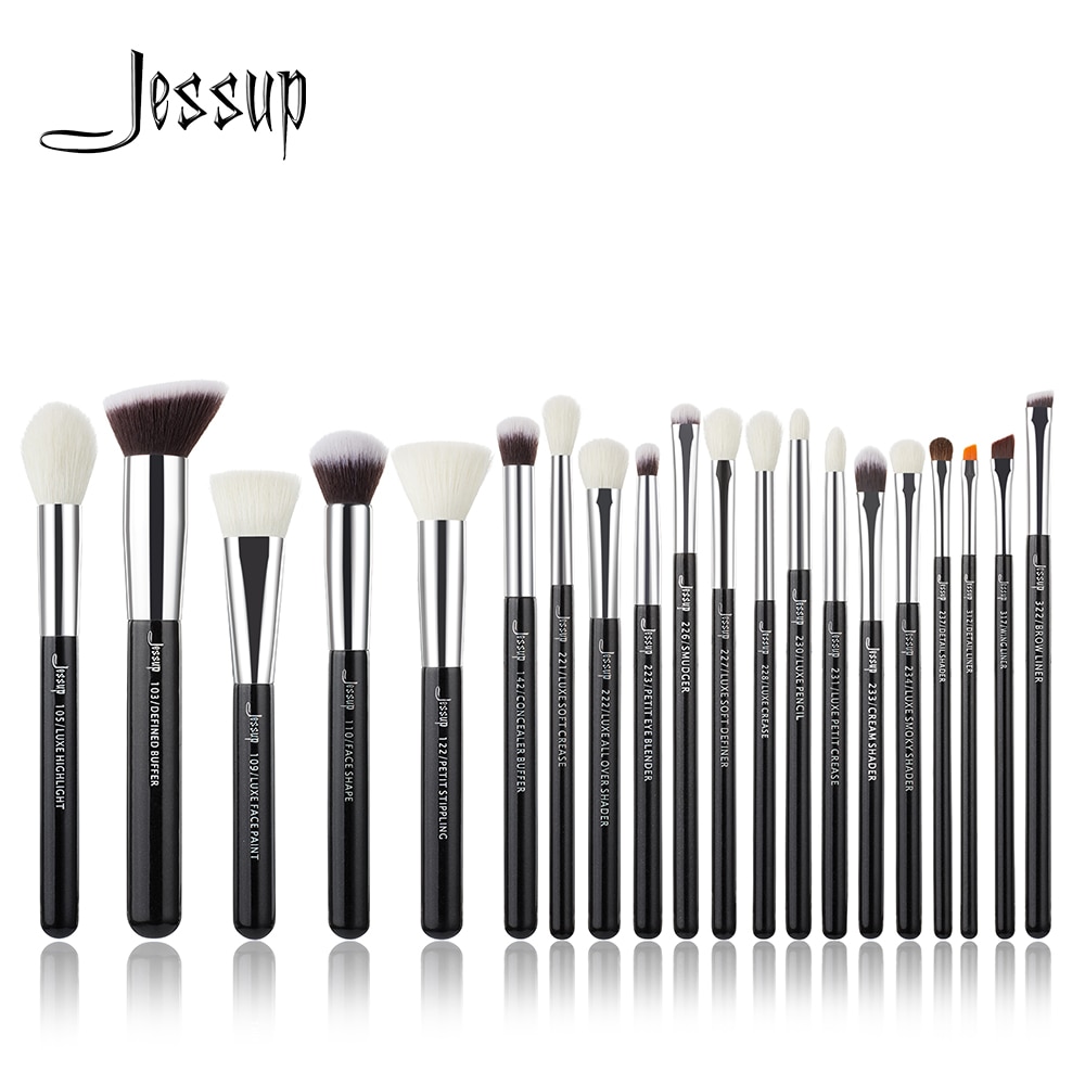 Jessup sort/sølv makeup børster sæt make up børste værktøj kit foundation pudder børster naturligt-syntetisk hår