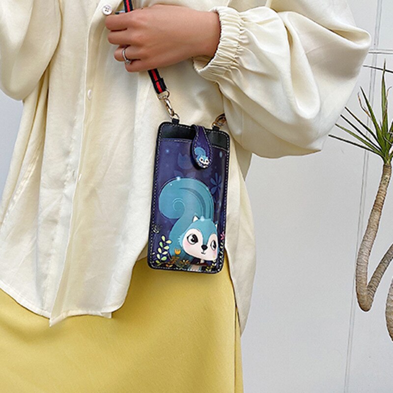 Donna Sacchetto Del Telefono mobile Della Borsa Della Moneta Delle Signore di sacchetto del telefono Croce di Spalla del Sacchetto Trasparente per Le Ragazze Carino Sacchetto Del Telefono Del Fumetto scoiattolo 742