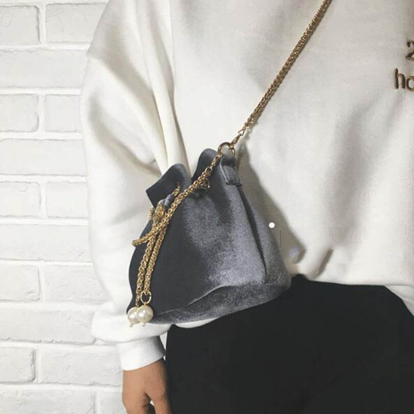 2 maten merk velours parelketting schoudertassen dames mini handtassen bucket hilly tote bag dames crossbody bolsas