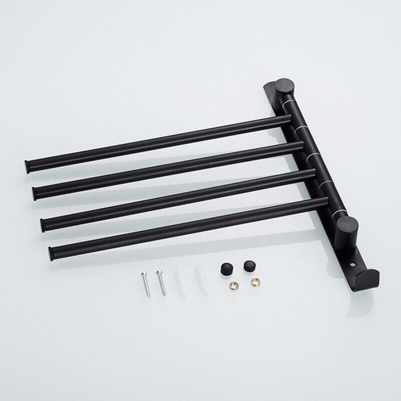 Amerikaanse stijl zwarte afwerking roestvrijstalen handdoekrekken voor in de badkamer 2/3/4 stangen verplaatsbare handdoekrekken met ophanghaken: 4 staven