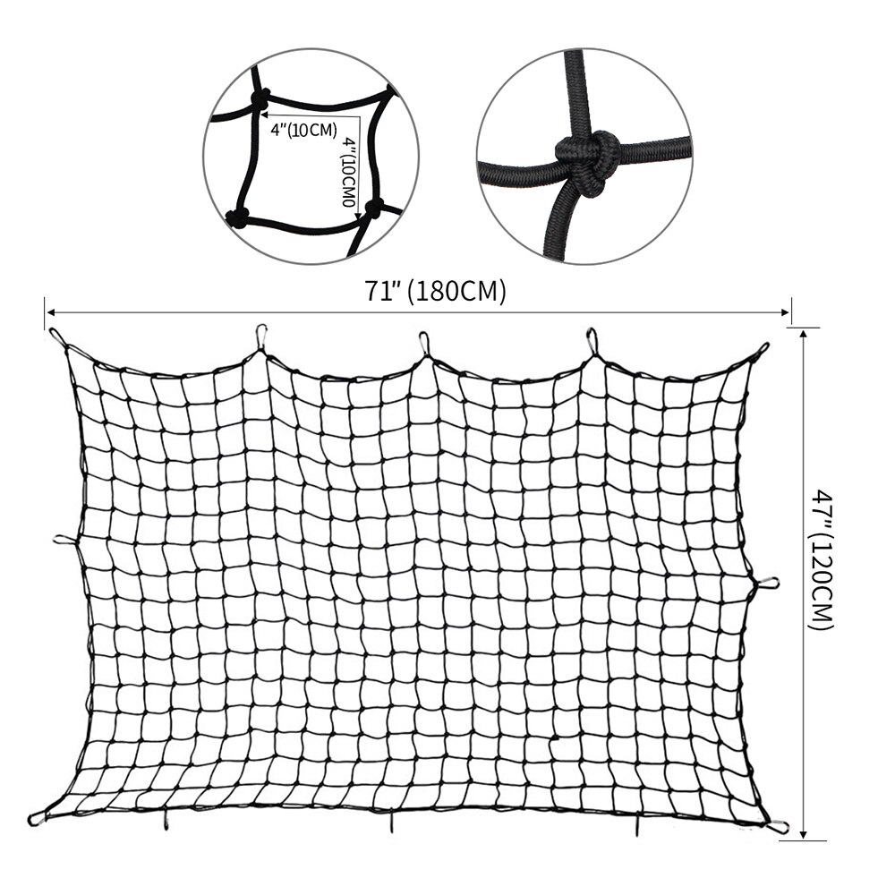 4'x6' Luggage Net Bungee Cargo Net Strech Super Duty Mesh Holds Adjustable Hooks for Rooftop Cargo Carrier Car Accessories