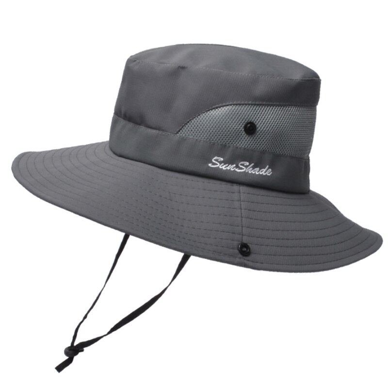 Cappello di pesca Del Sole Protezione UV UPF 50 + Cappello Del Sole Della Benna di Estate Delle Donne Degli Uomini di Grandi Dimensioni A Tesa Larga Bob Escursioni All'aperto cappello con Tracolla A Catena: Pure Grey