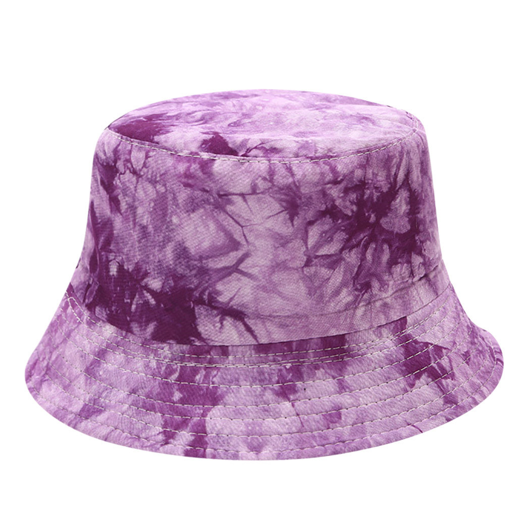 Vrouwen Tie Dye Emmer Hoed Unisex Solid Dunne Katoenen Visser Hoed Vrouwelijke Festival Zomer Anti-Uv Cap Strand Bescherm Hoeden # D: Purple