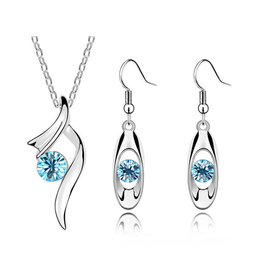 Quaity Aaaa + Strass Hanger Ketting Oorbellen Mode-sieraden Set Bridal Party Lover Meisjes: oceanblue