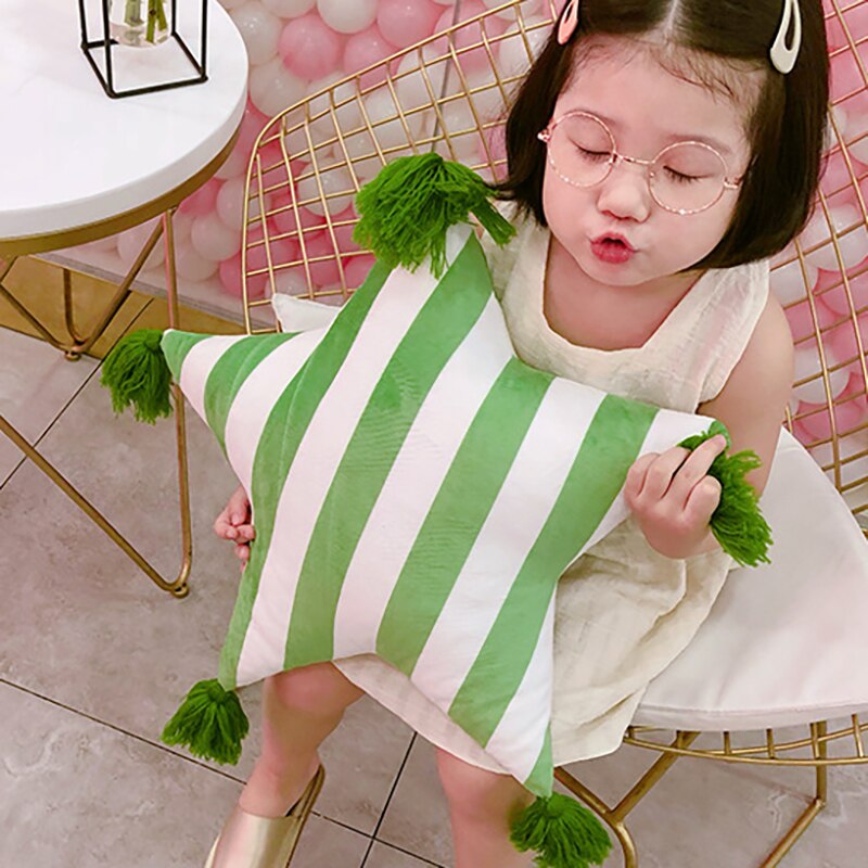 Baby Crib Cushion Bumpers Baby Room child pillow cotton cuddle pillow Simple tassel style Cushion Pillows BXX014