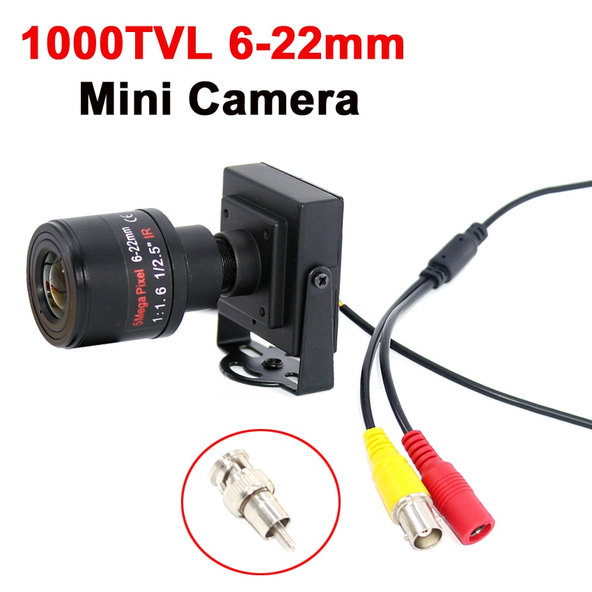 1000 tvl /700 tvl 6-22mm varifocal objektiivi metalli minikamera manuaalinen säädettävä linssi rca adapteri valvontakameran auton ohittaminen kamera