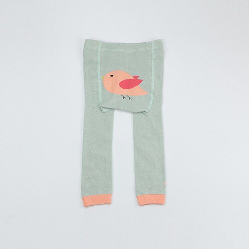 Pantimedias de algodón peinadas de primavera y otoño de Corea del Sur 9 pantalones de dibujos animados grandes PP para bebés y niños leggings: Green bird