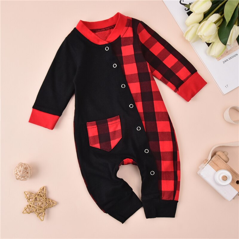 Mode Baby Boy Kerst Rompertjes Pasgeboren Baby Kleding Plaid Romper Xmas Jumpsuit Herfst Kleding Peuters Kleding Lange Mouwen