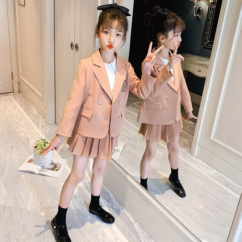 Traje de uniforme escolar Jk para niña, conjunto de Blazer liso para niña, faldas, conjunto de ropa, traje de baile para