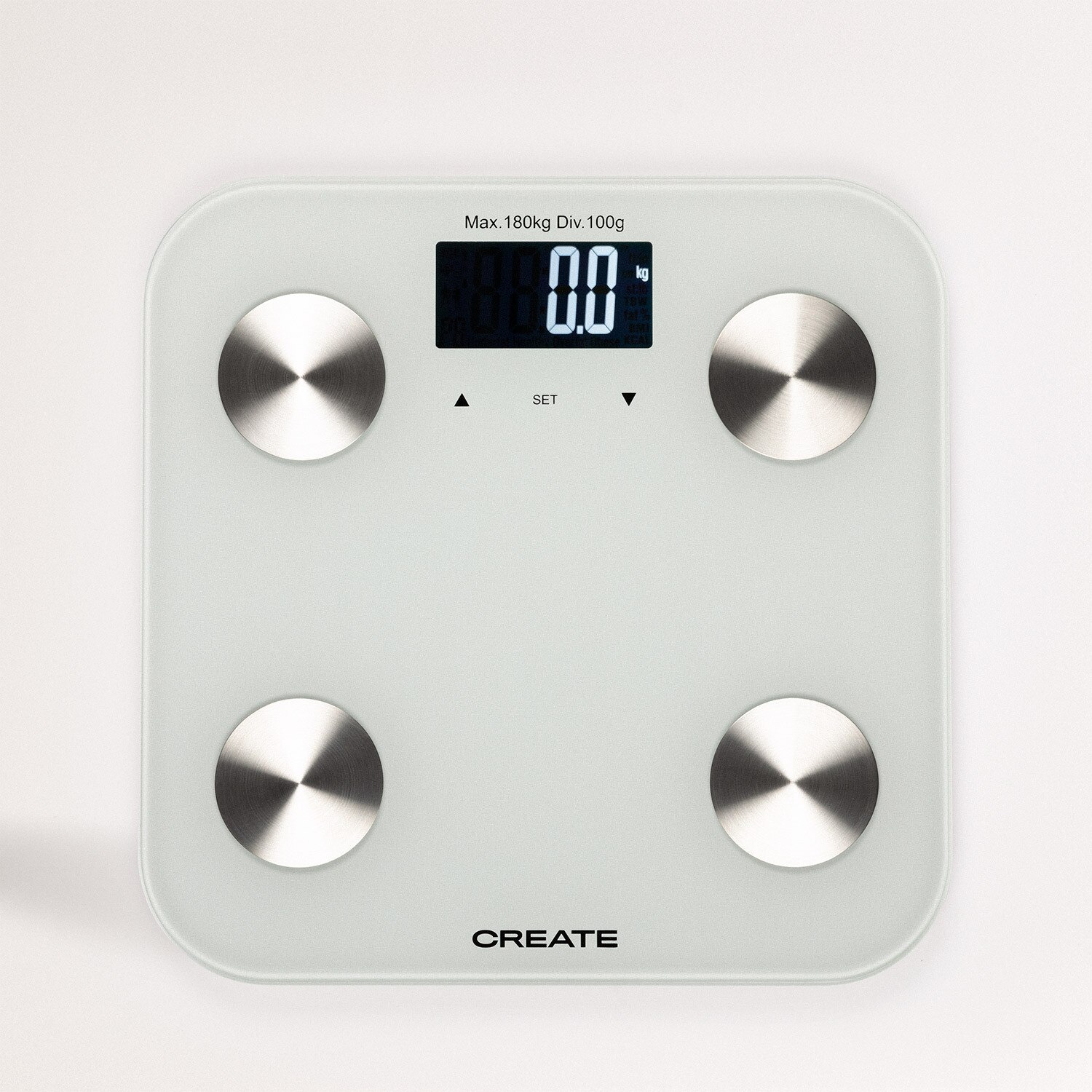 CREATE-BALANCE BODY BIO, Báscula Inteligente de Baño, 7 Parámetros Bioorporales, Automático, Cristal Templado: white