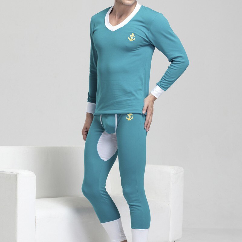 Bomull långkalsonger termounderkläder leggings heren vinter undergoed blusa termica masculina segunda pele termica homem moto: Himmelsblå / M