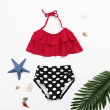 Todelt småbørn baby piger flæser prik bikini sæt høj talje bikini badetøj badedragt outfits badedragt  ma31
