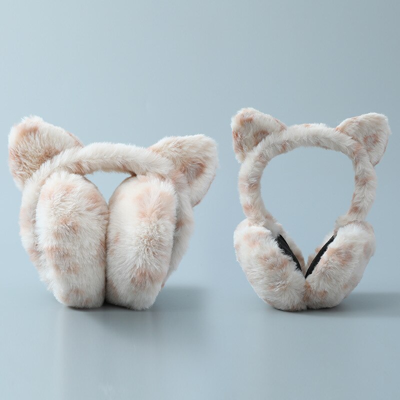 Oreillettes en peluche pour enfants et adultes, couvre-oreilles, léopard, chat, doux, , pour le ski, automne et hiver: D