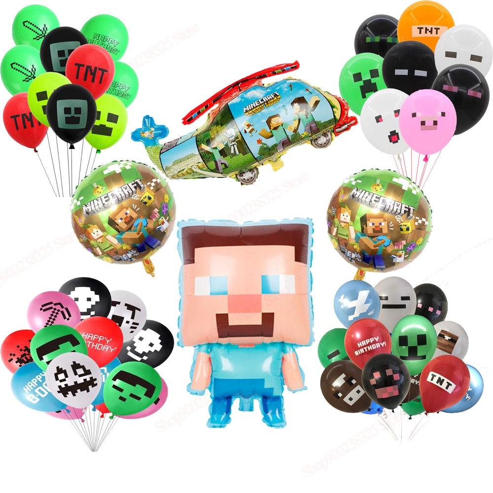 Mijnbouw Pixels Game Party Ballon Pixel Tnt Creeper Steve Verjaardag Supplie Decor Kid Jongens Speelgoed Thema Baby Shower Ballon