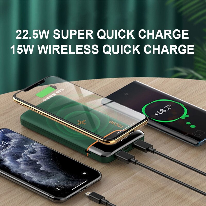 Powerbank 20000 mah super hurtig opladning 22.5w/ trådløs 15w mobil power  pd18w mobiltelefon ekstern batterioplader til xiaomi