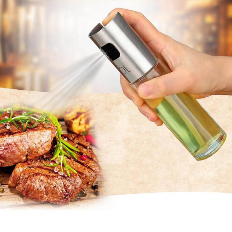 Stainless Steel Olive Oil Spray Empty Bottle Barbecue Vinegar Sprayer Pot Oil Dispenser for Cooking BBQ Kitchen Baking