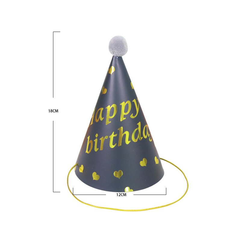 Happy Birthday Party Hats Colorful Paper Cap With Wool Ball First Birthday Hats Child Princess Crown Party Supplies Baby Shower