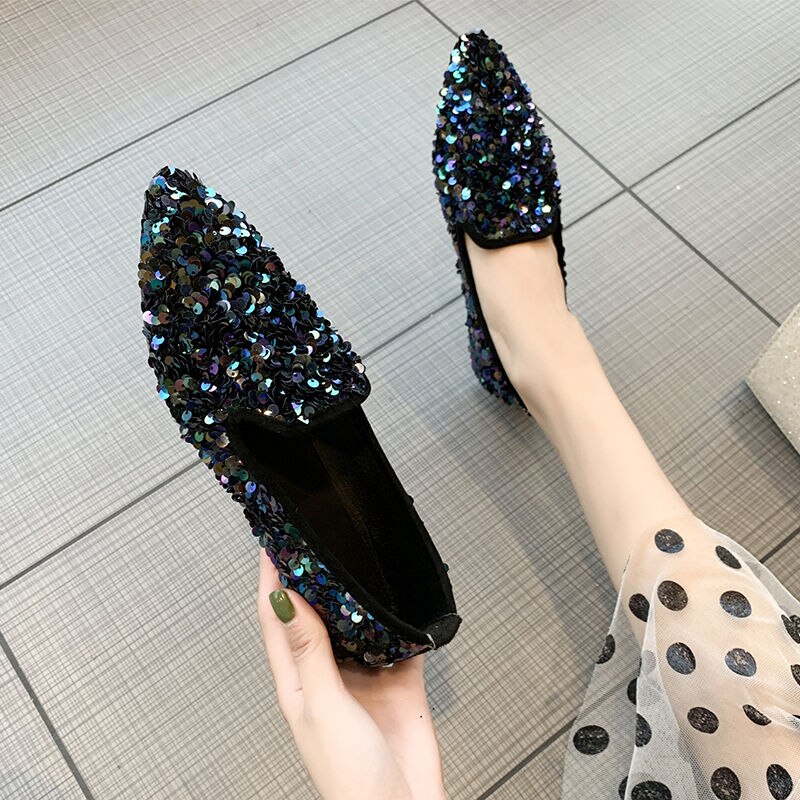 femmes Ballet chaussures loisirs printemps automne ballerine Bling Flash paillettes chaussures plates princesse brillant pointu chaussures de mariage