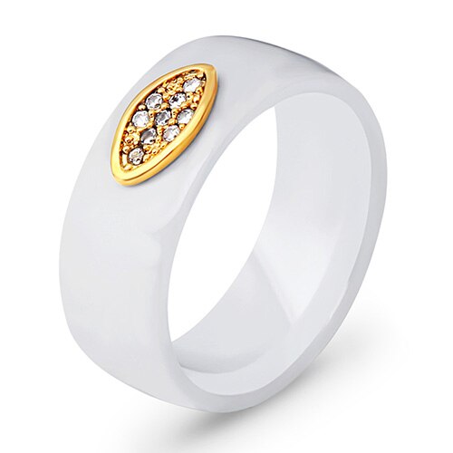 8MM Ceramic Ring Cubic Zirconia Stone Black And White Color Women men Jewelry Engagement Wedding Band: 10 / white