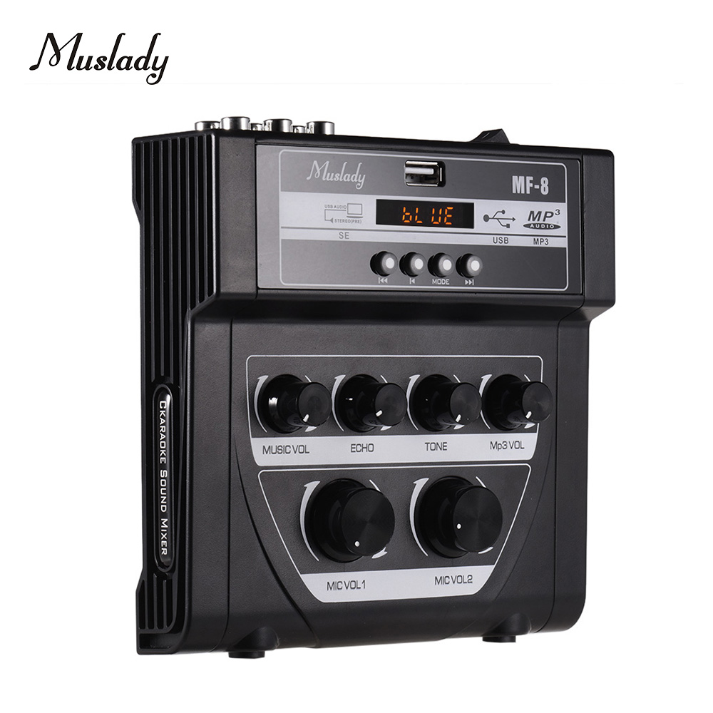 Muslady MF-8 Mini Sound Audio Mixer Stereo Mixers Dual Microphone Inputs for TV PC Smartphone Amplifier Multifunction