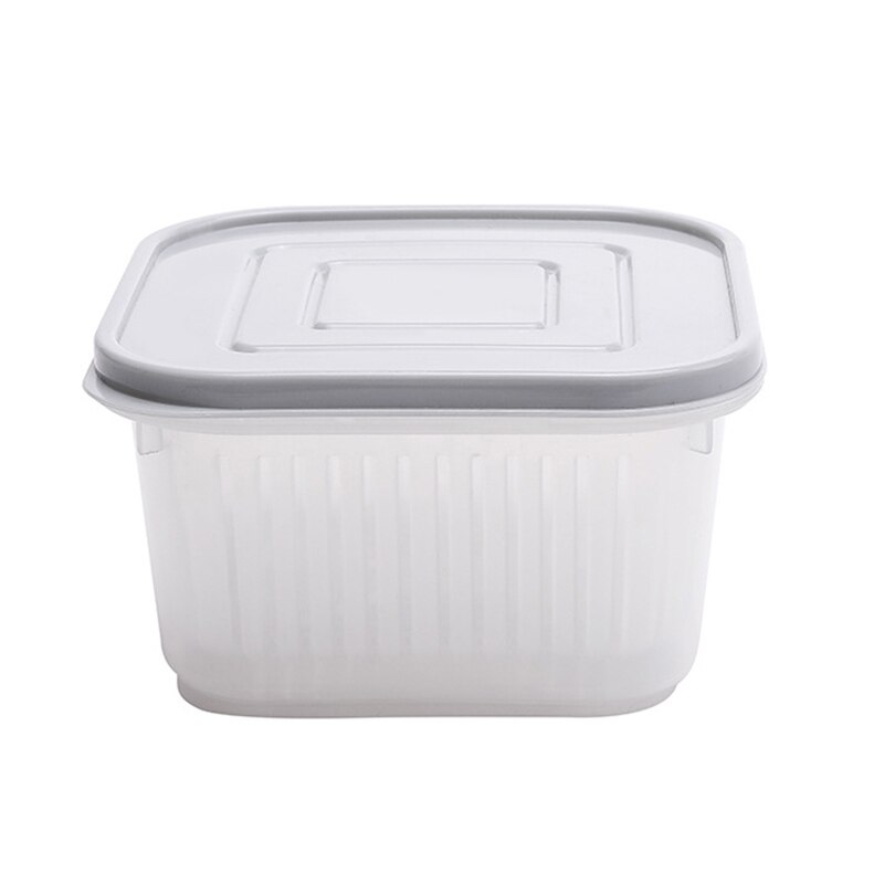 Food Fresh Storage Box Containers Drain Plate Tray Removable Kitchen Fridge Organizer Case For Keep Fruits Vegetables Meat Fish: grey-M