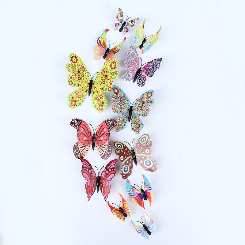 12Pcs 3D Double layer Butterfly Wall Stickers Butterfly Fridge sticker DIY Art Home Decoration Wall Stickers Wall Decals: Pattern