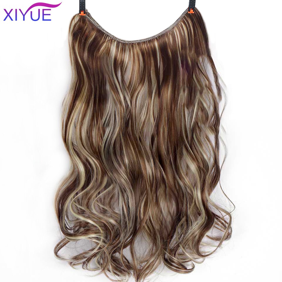 Lang krøllet/lige 24 tommer kvinder fish line hair extensions brun naturlig bølget lang høj temperatur fiber syntetisk hårstykke: J6-363