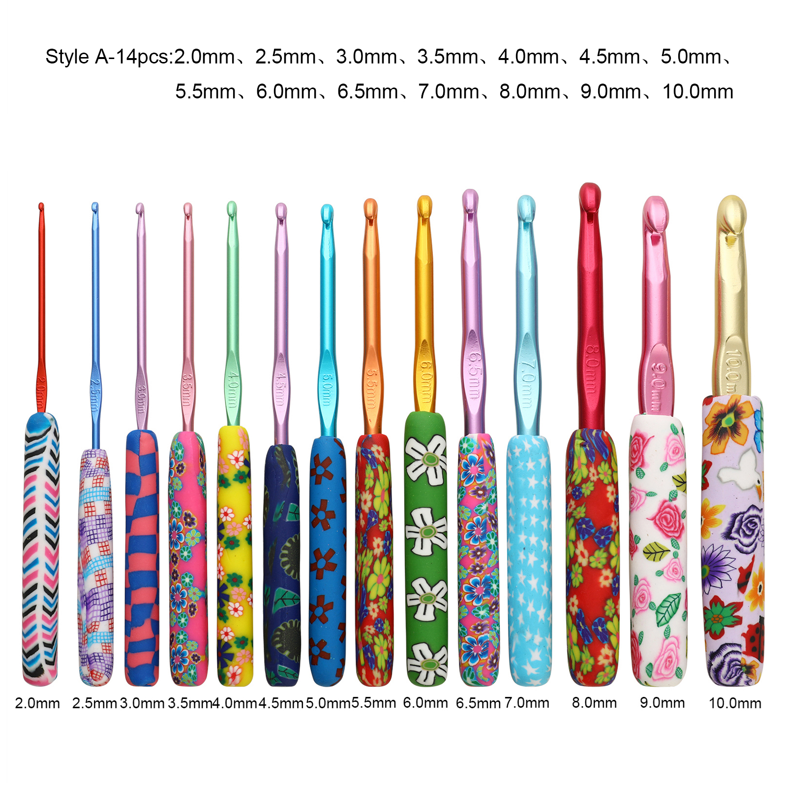 Premium Colorful Crochet Hook Set Soft Ceramic Mix Color Crochet Needles Home DIY Knitting Needles Sewing Tools: Style A-14pcs