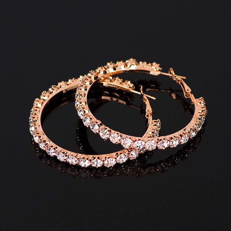 Huitan Luxury Oversize Hoop Earrings for Women Micro Paved Shiny CZ Versatile Style Female Daily Wear Ear Loop Jewelry: Rose Gold Color