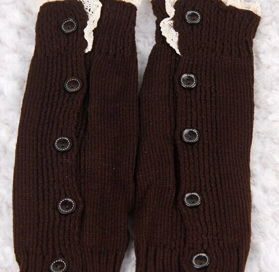 Piger børn trendy strikket knap blonder benopvarmere trim boot manchetter sokker: Kaffe