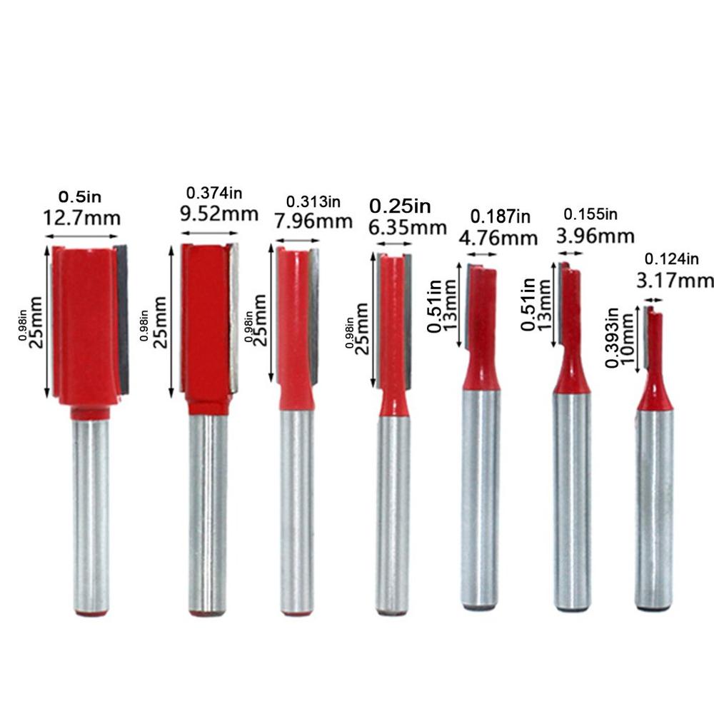 7pcs/set Shank Straight Bit Woodworking Trimming Router Bit Wood Slotting Engraving Machine Carbide Milling Cutter