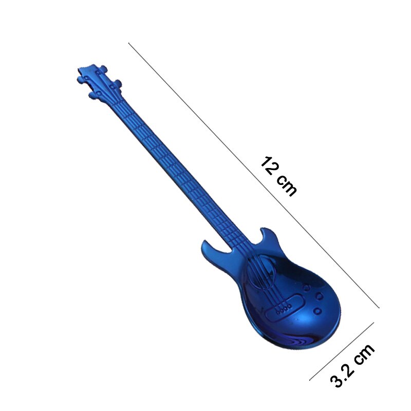 Cucharillas de café con forma de guitarra para helado, cucharilla pequeña de Metal de acero inoxidable, instrumento Musical de bajo: Bright Blue