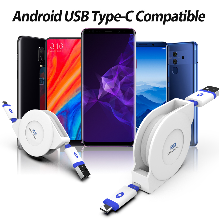 1M 2M 3M Intrekbare Usb Type C Kabel Usb C Oplaadkabel Telefoon Oplader Adapter Type-C Opladen Draad Koord Voor Samsung Huawei