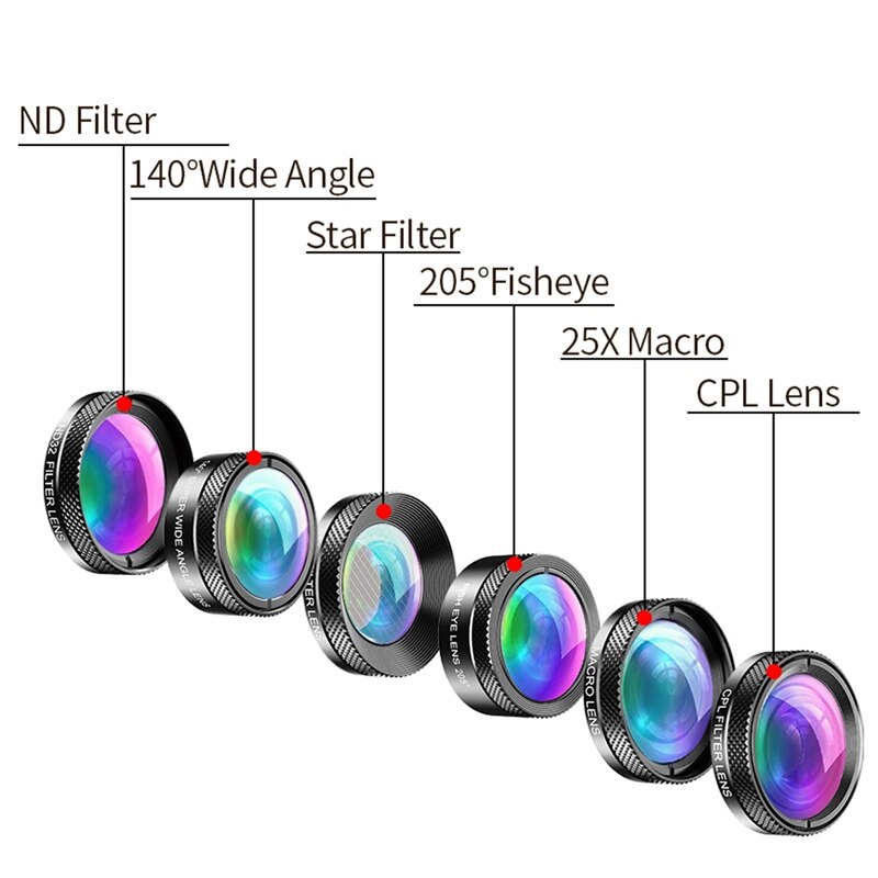 APEXEL 6In1 Kit Camera Lens Photographer Mobile Phone Lenses Kit Macro Wide Angle Fish Eye CPL Filter for iPhone Xiaomi Mi9