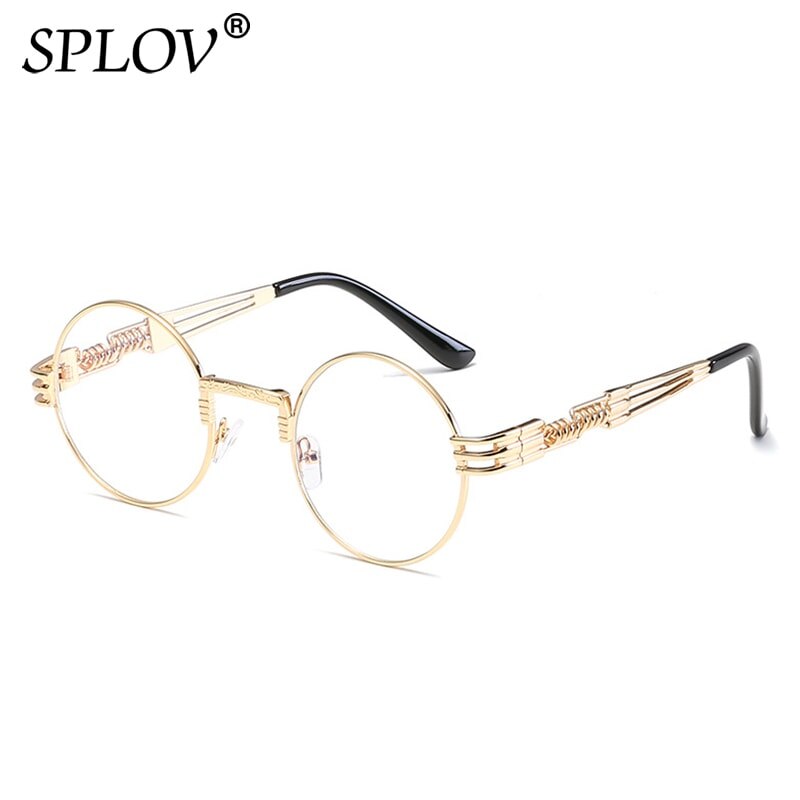 SPLOV Retro Steampunk Round Metal Sunglasses for Men and Women Double Spring Leg Colorful Eyewear UV400: N10 Gold Flat