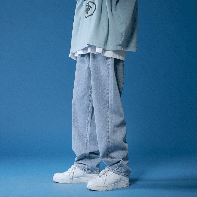 Straight Jeans Men White Loose Denim Trousers Neutral Jean Streetwear Casual Summer Pure Wide Jeans Man Women Pants Hip Hop Bagy: Medium blue / Asia M(50-60kg)
