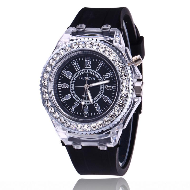 Licht quartz horloge met strass leren band, unisex analoog polshorloge: Zwart