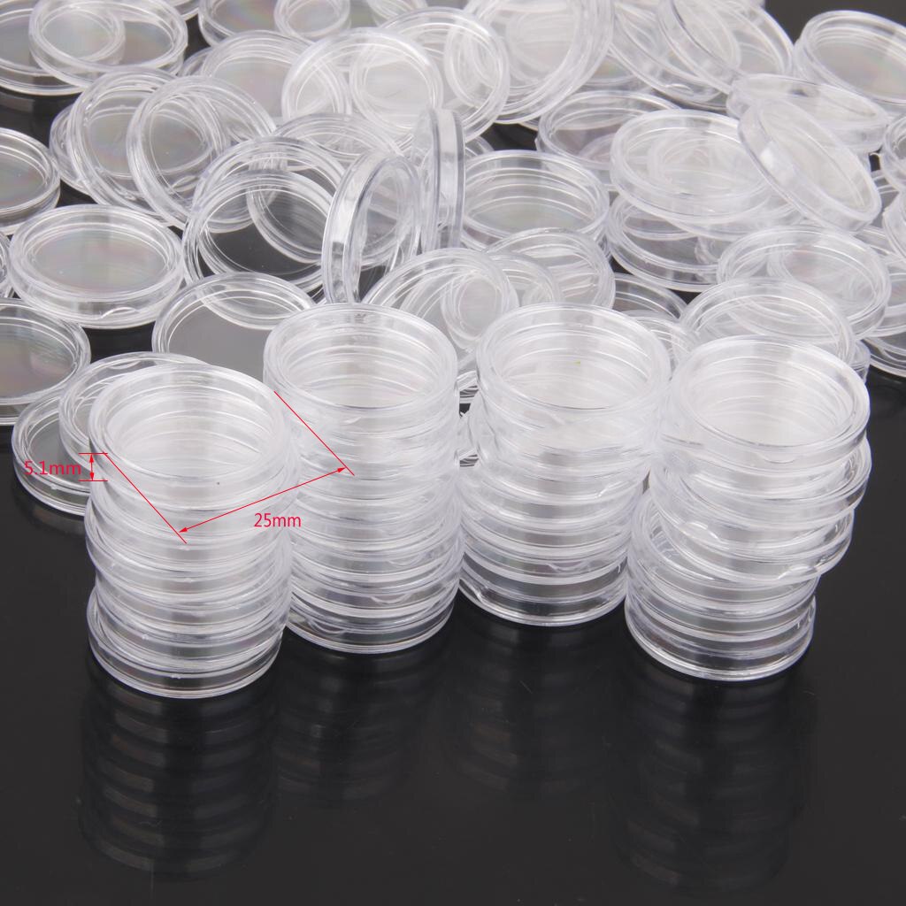 200x Clear Ronde Coin Houder Plastic Capsules Coin Box Vitrine 25 Mm