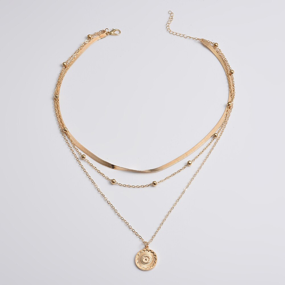 mehrschichtig Lotus Anhänger Halskette Für Frauen Gold Silber Farbe schlange Chian Halsband Halskette Böhmischen Collares Collier: Gold