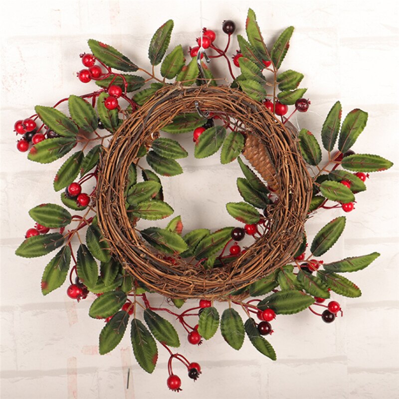 Christmas Wreath Door Decoration Artificial Foam Berry Wreath With Natural Pine Cone Pendant Wall Decor Wreath 40cm