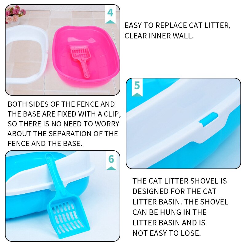 Open top Cat Litter Box Rimmed High Sides Plastic Pet Litter Box with Scoop#