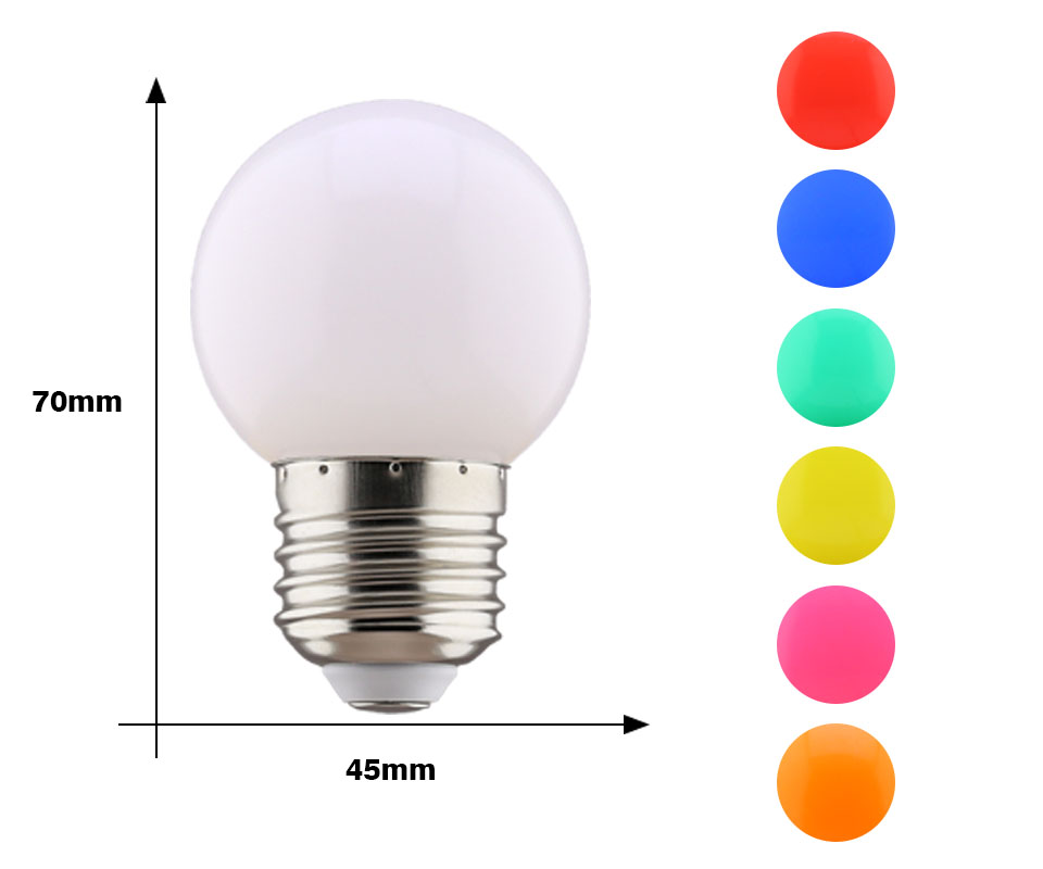 20 stks E27 LED Gloeilamp 220 V G45 1 W LED Kleurrijke Licht Kroonluchter Lamp Kerst Decor Lamp Voor Thuis Versieren Verlichting