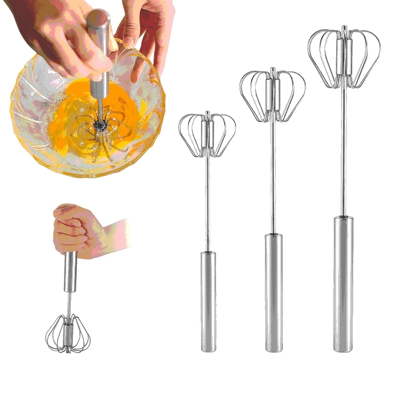 Semi-automatic Egg Beater 304 Stainless Steel Egg Whisk Manual Hand Mixer Self Turning Egg Stirrer Kitchen Accessories Egg Tools