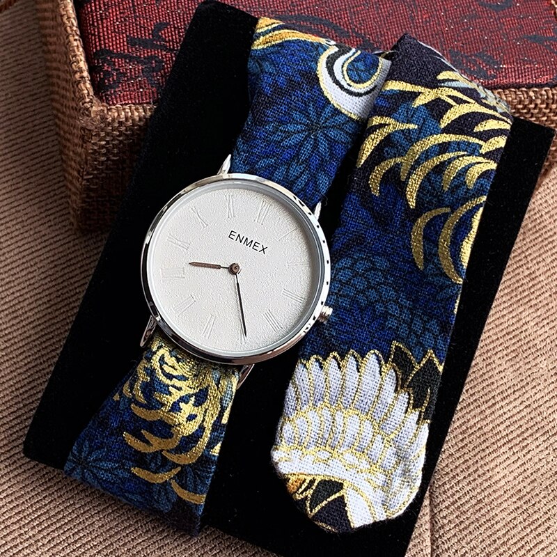 Lady simple watch Enmex strappy cotton watch MULAN style chinese Princess red-crowned crane quartz wristwatch