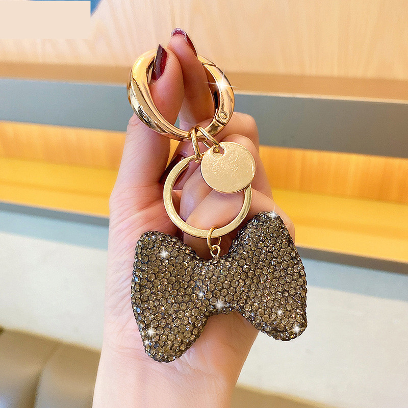 Crystal Bow Keychain Metel Buckle Key Ring Women Men Car Key Chains Shining Full Rhinestone Handbag Pendant Keyring